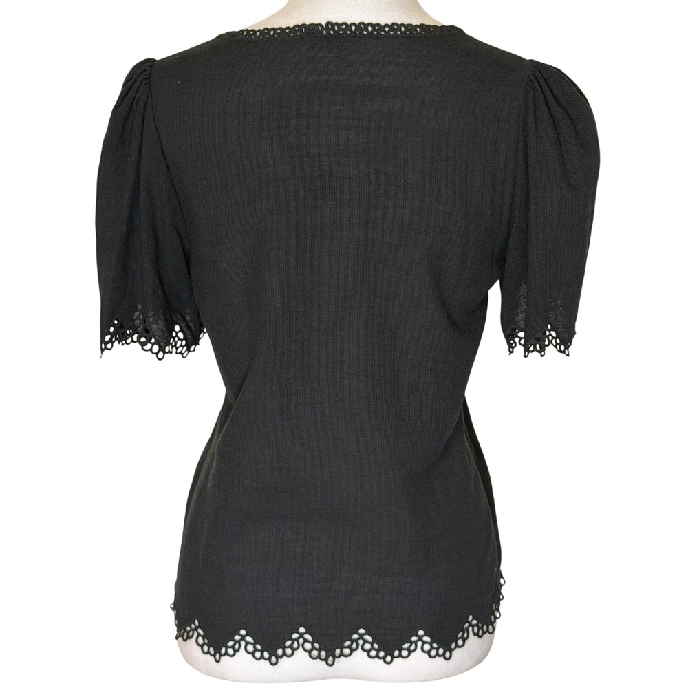 Rebecca Taylor Eyelet Lace Short Puff Sleeve Cotton Top Blouse Boho Size 2 - Picture 2 of 11